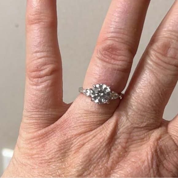 COPY - Two Carat Cubic Zirconia Three Stone Sterling Silver Engagement Ring Siz… - Picture 6 of 7